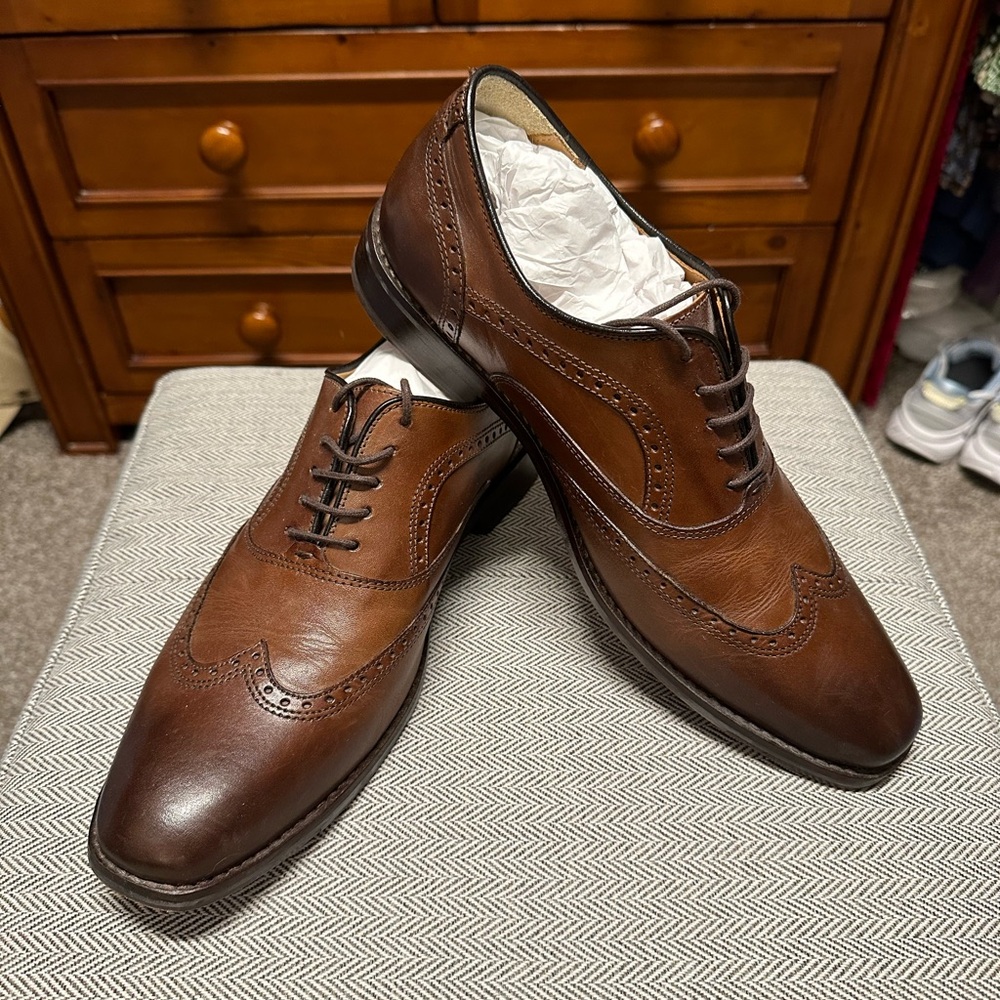 Johnston & Murphy Reynolds Wingtip Tan Full Grain Leather Size 10.5